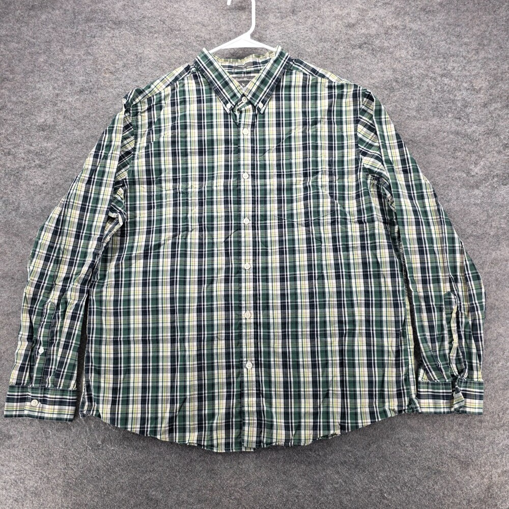 Eddie Bauer Shirt Mens XL Classic Fit Button Down Green Plaid